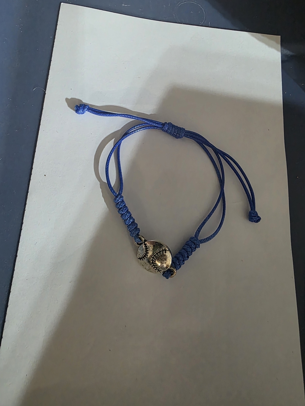 Blue Cord Bracelet with Gold Baseball Or Softball Charm
